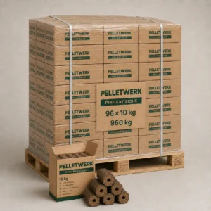 Bricchetti di quercia Pini Kay · pallet completo 960 kg (96 × 10 kg)