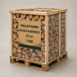 Legna di quercia secca 25 cm · pallet completo da 1 metro stero accatastato