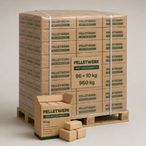 Bricchetti di legno RUF · pallet completo 960 kg (96 × 10 kg)