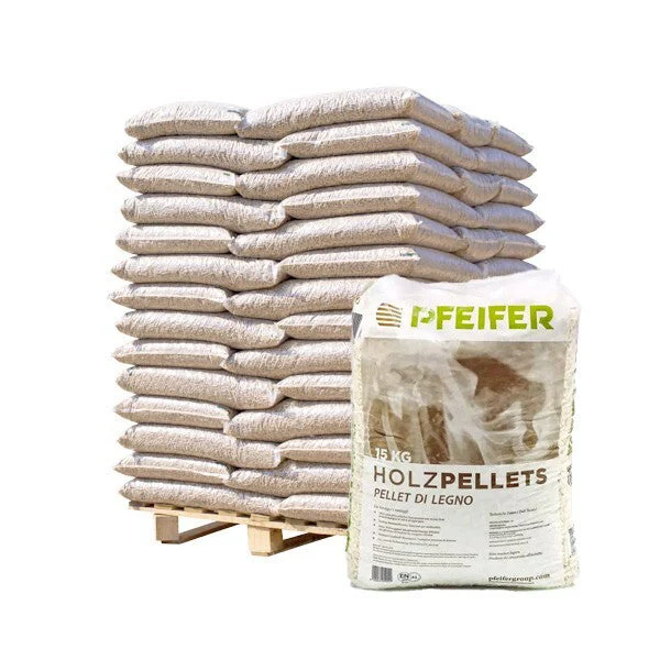 Pellet di abete austriaco Pfeifer ENplus A1 6 mm – Bancale 70 sacchi da 15 kg (1.050 kg)